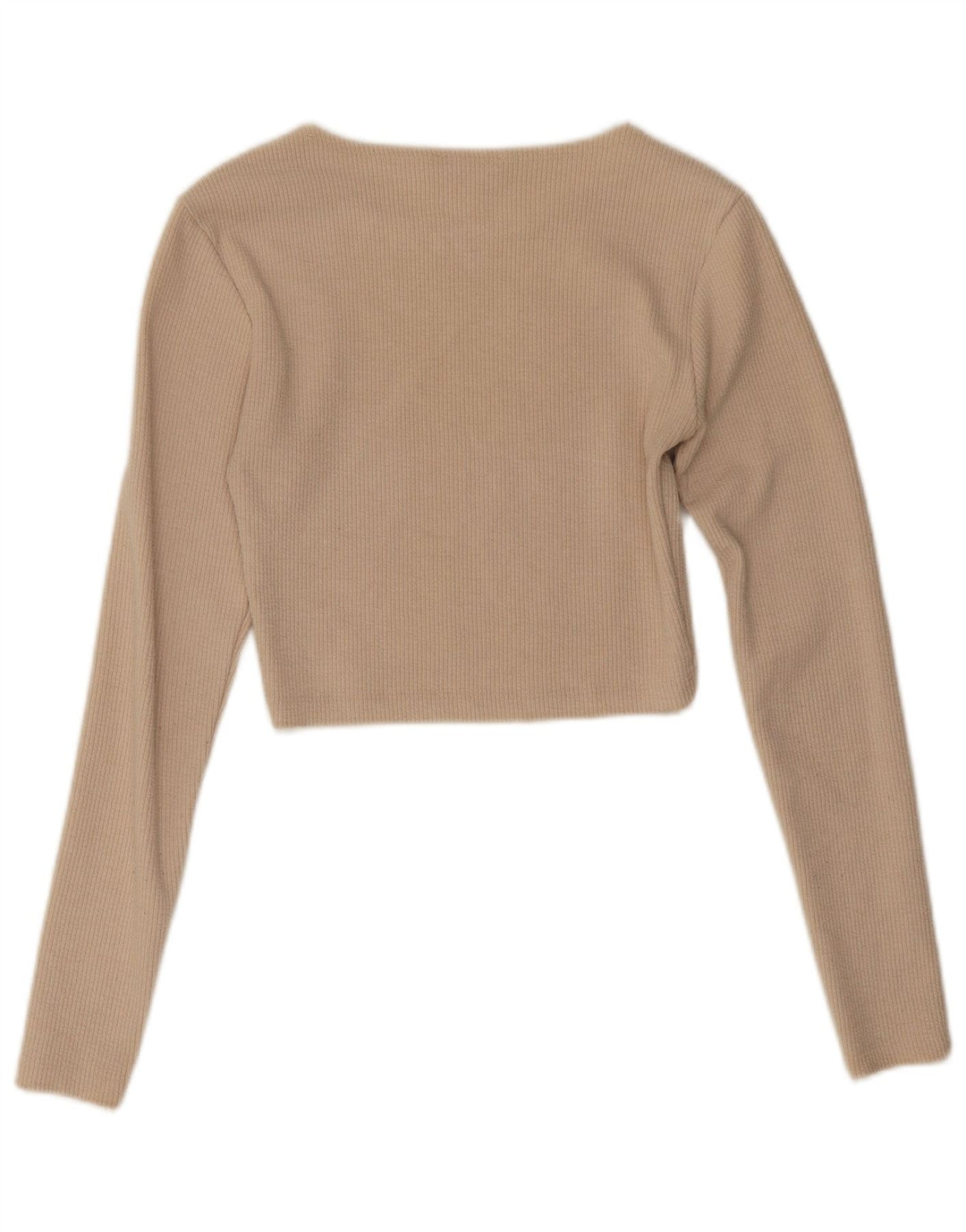 Zara Mujer Crop Top Manga Larga UK 42 Medio Beige