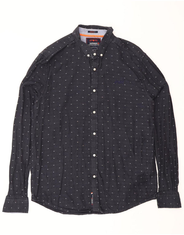 SUPERDRY Camisa Regular Fit Hombre XL Algodón Moteado Azul Marino