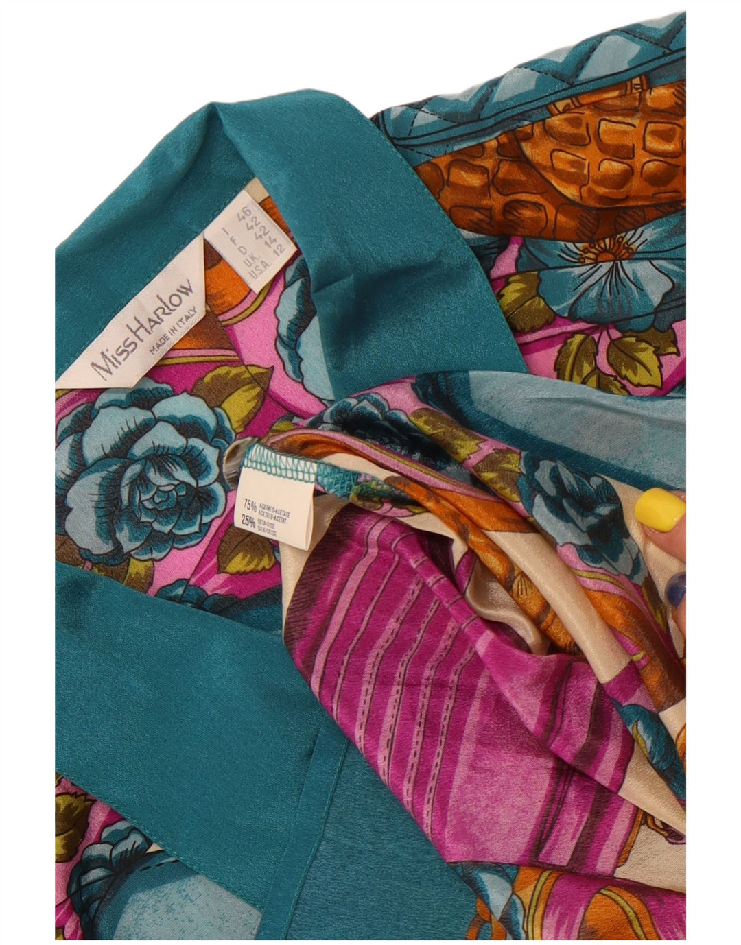 Vintage mujer patrón abstracto camisa blusa Reino Unido 14 grande multicolor