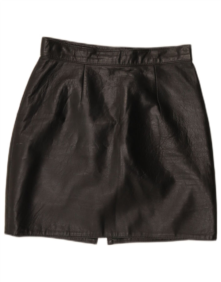 Vintage mujer mini falda de cuero IT 44 Medio W26 Cuero Negro