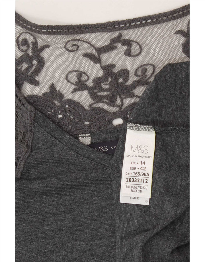Marks & Spencer Blusa para mujer Top UK 44 Poliéster floral gris grande