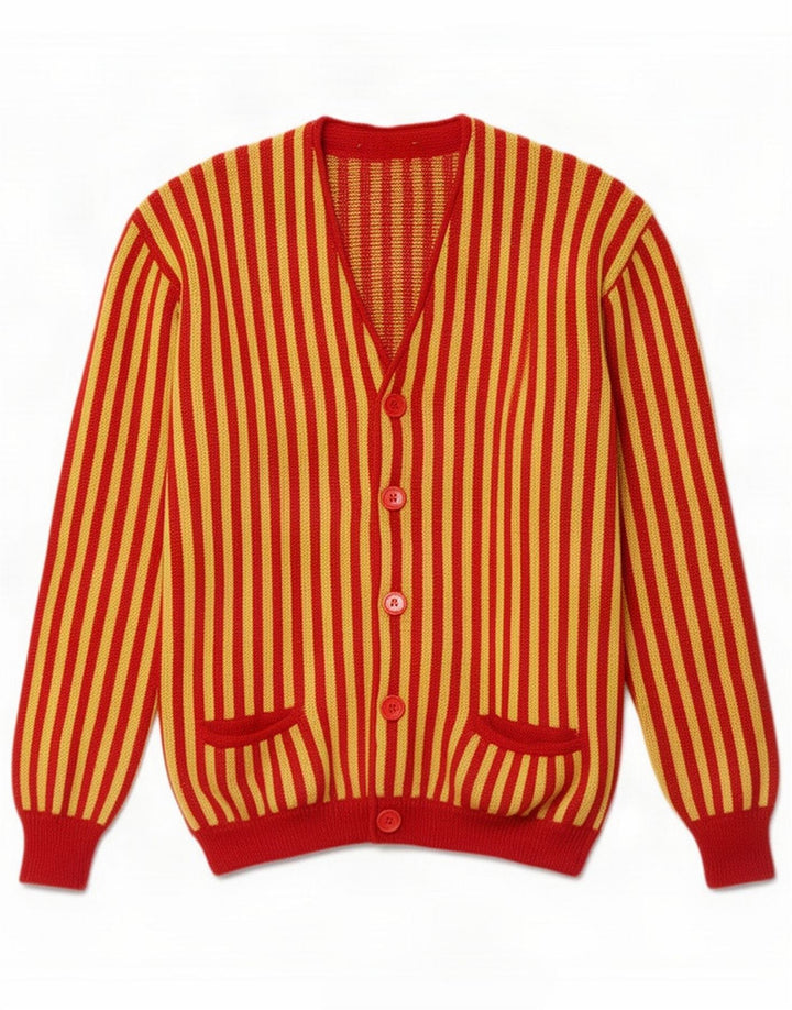Suéter tipo cárdigan vintage para hombre con rayas amarillas medianas