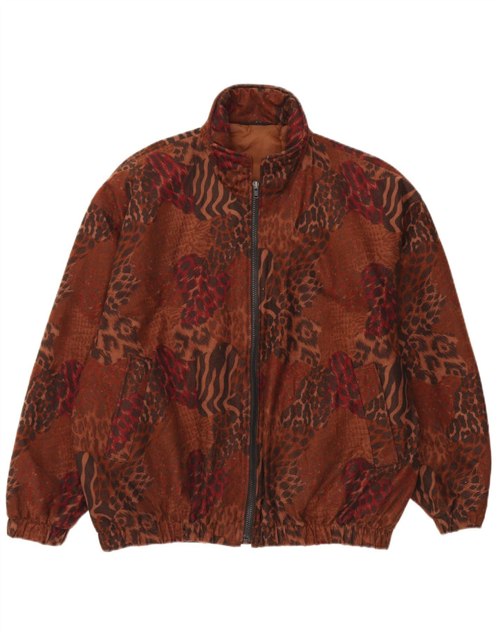 Vintage mujer chaqueta bomber de gran tamaño Reino Unido 14 gran estampado animal marrón