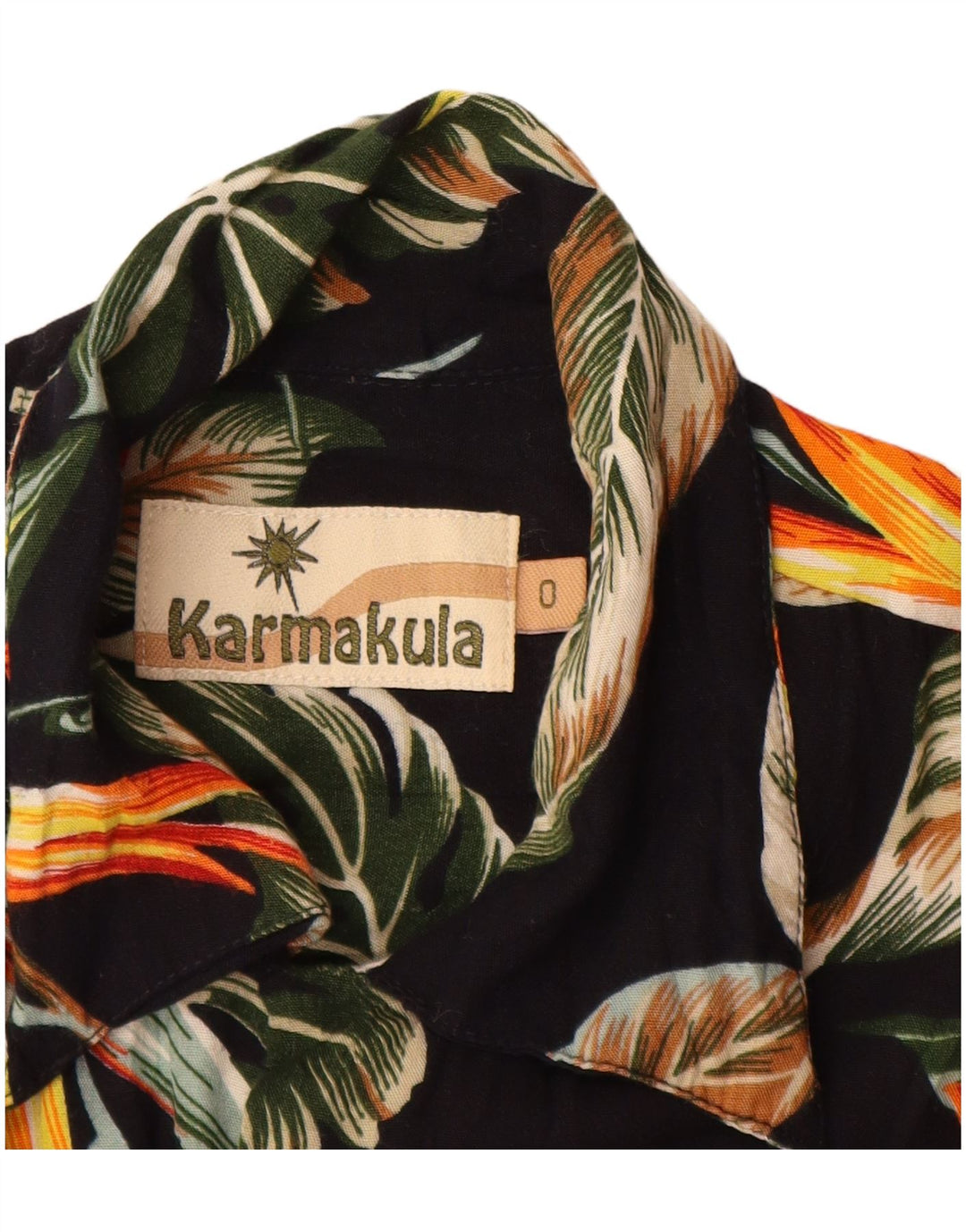 KARMAKULA Camisa Manga Corta Hombre Viscosa Floral Negra Mediana