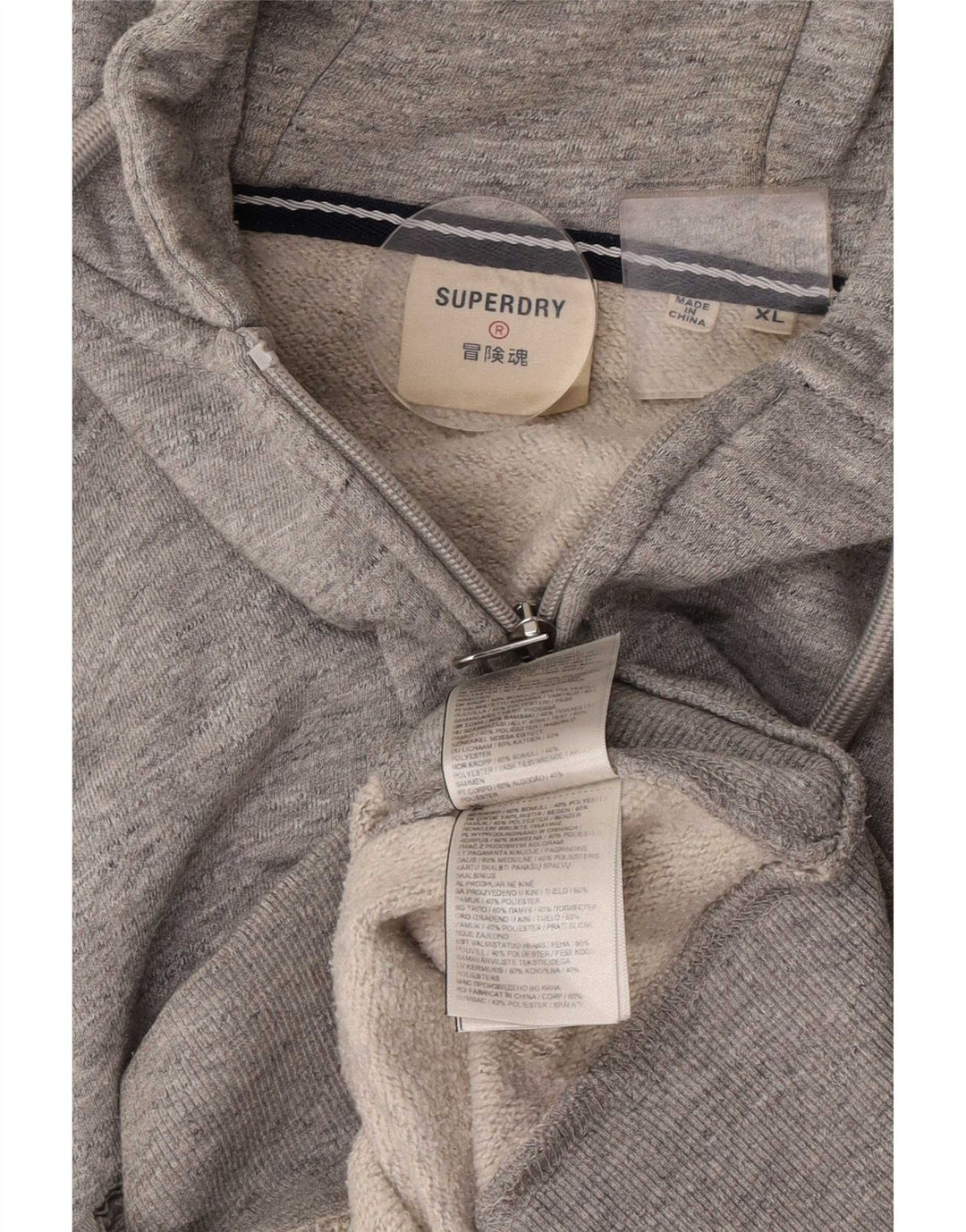 Superdry Sudadera con capucha y cremallera para hombre XL Algodón gris