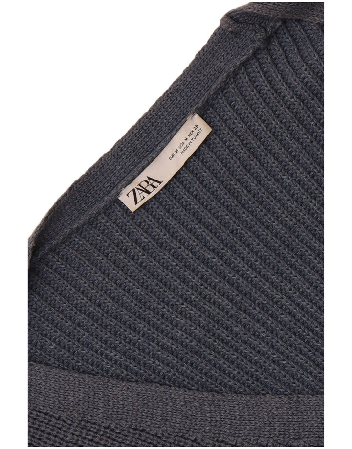 Zara Mujer Crop Cardigan Suéter UK 44 Medio Azul Marino