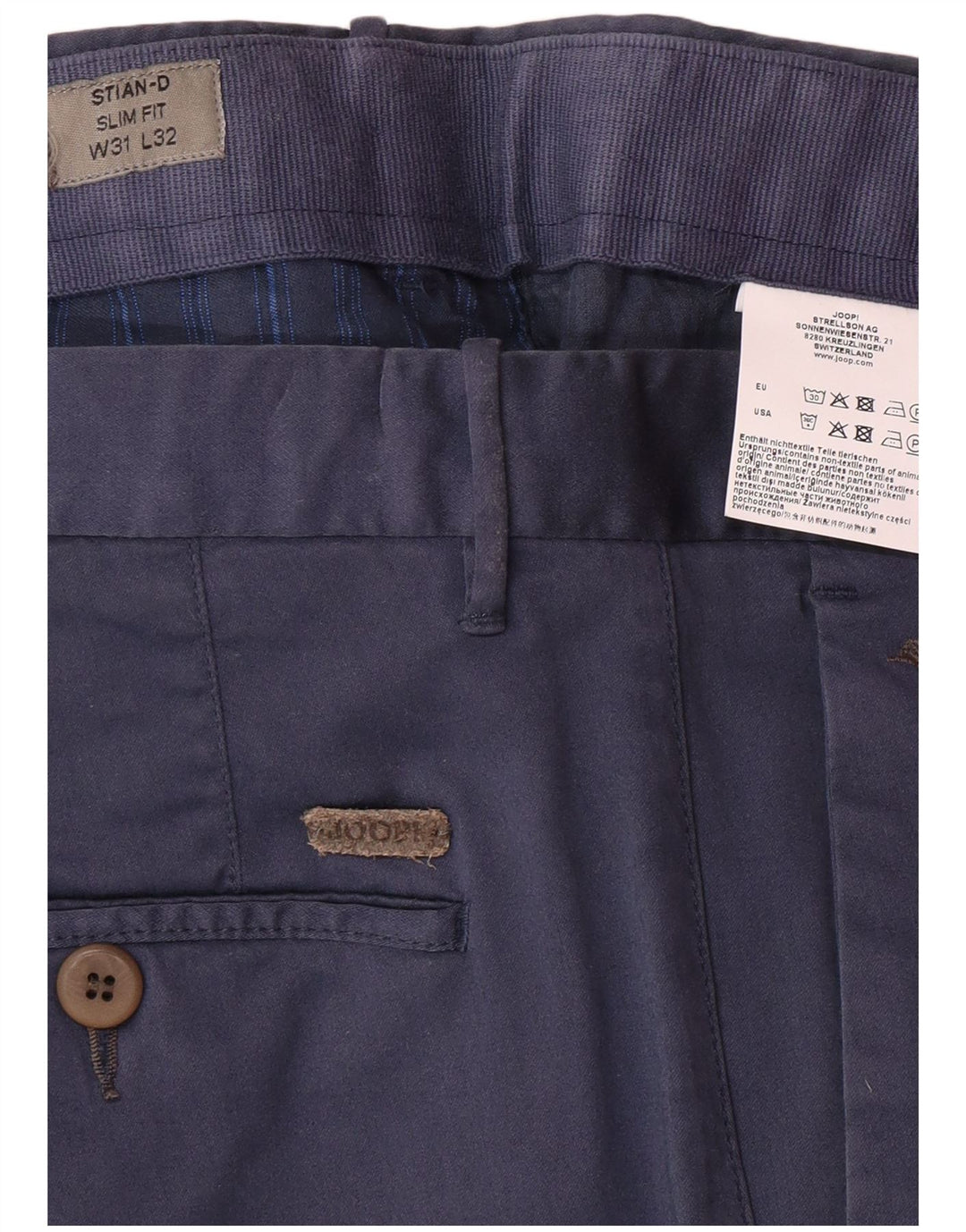 JOOP Pantalón chino slim fit para hombre W31 L32 Algodón azul marino