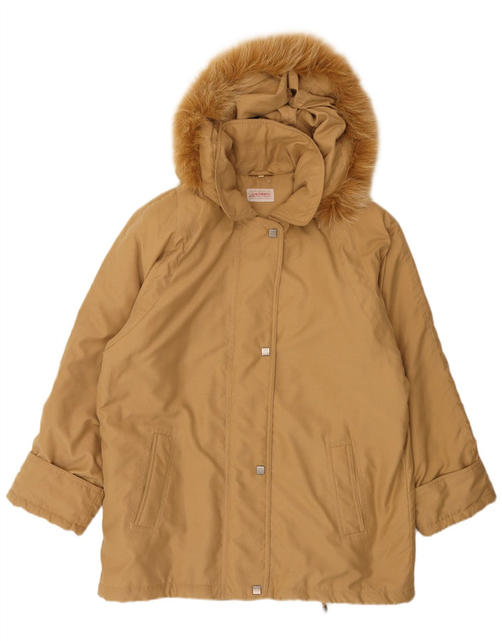 Auténtico abrigo cortavientos con capucha para mujer EU 46 XL Beige Poliéster