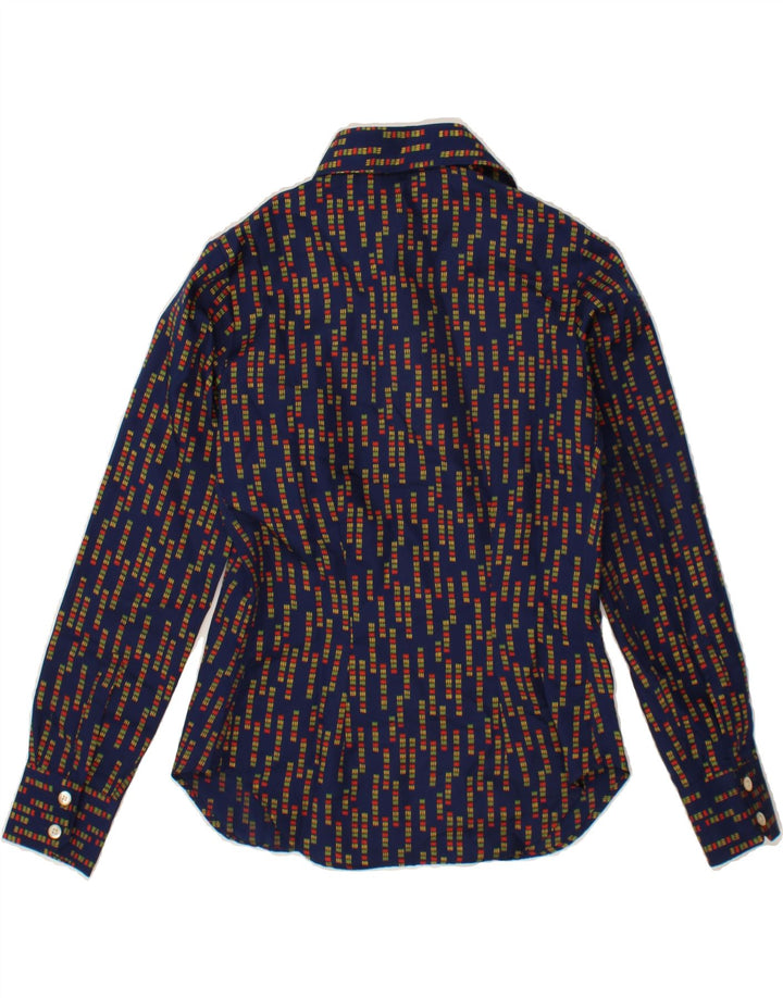 VINTAGE Womens Abstract Pattern Shirt IT 44 Medium Navy Blue Vintage Vintage and Second-Hand Vintage from Messina Hembry 