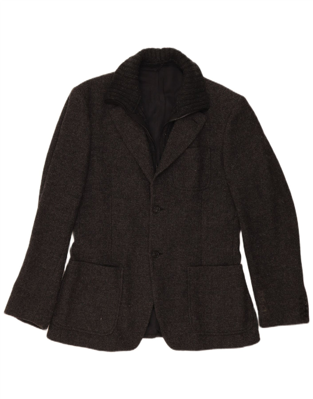 Benetton Chaqueta Americana De 2 Botones IT 50 Large De Lana Gris Moteada