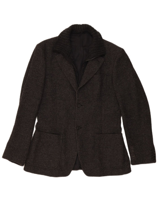 Benetton Chaqueta Americana De 2 Botones IT 50 Large De Lana Gris Moteada