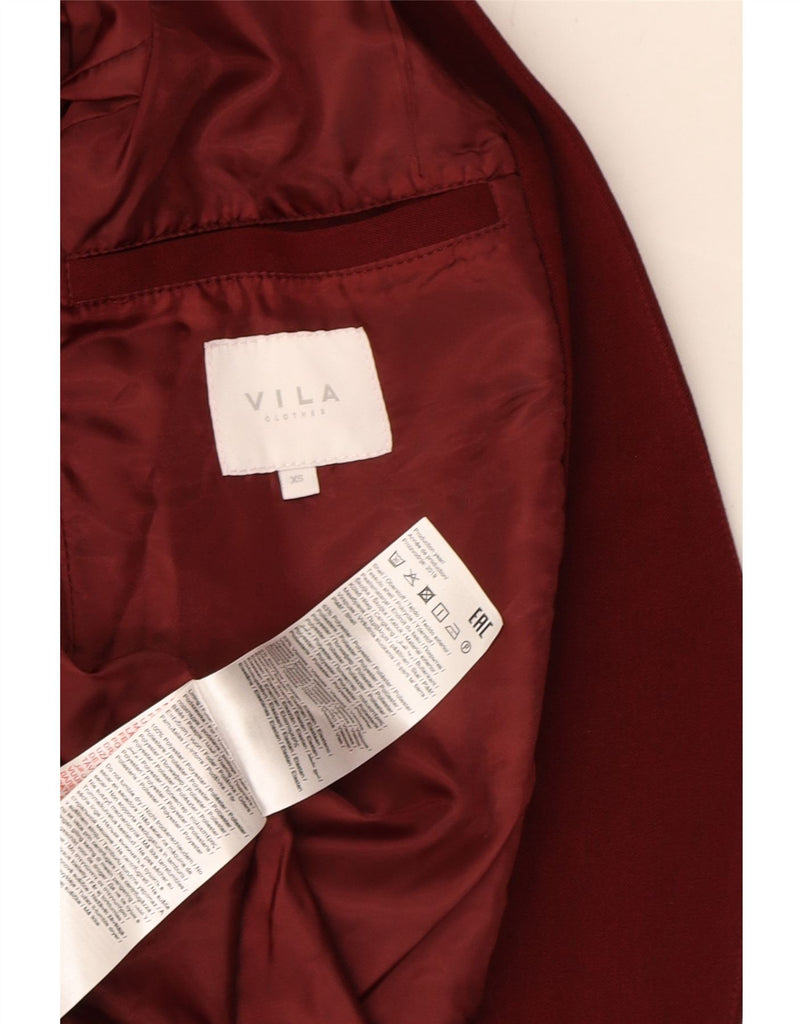 VILA Womens 3/4 Sleeve Open Blazer Jacket UK 6 XS Maroon Viscose Vintage Vila and Second-Hand Vila from Messina Hembry 