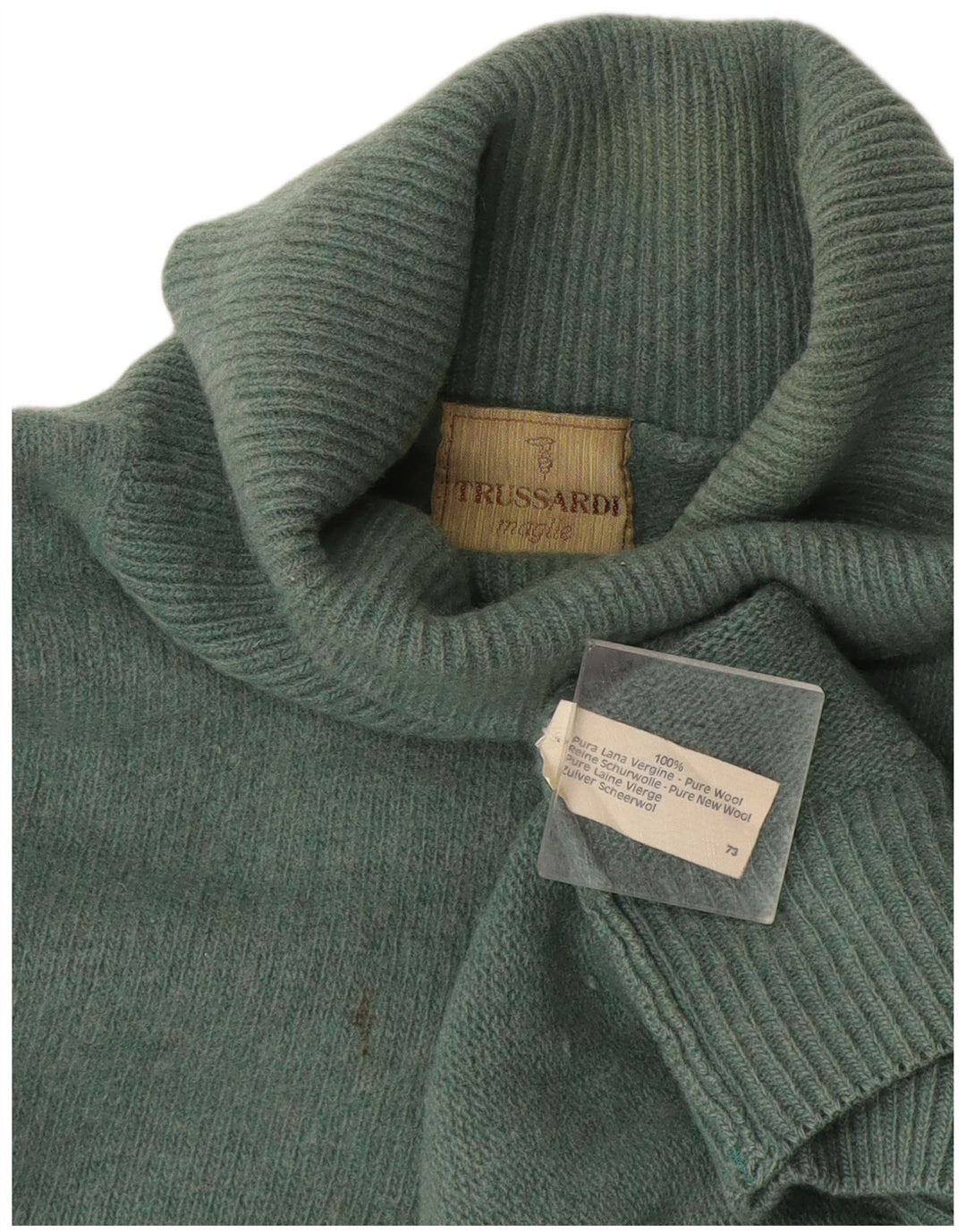 Jersey Trussardi Hombre Con Cuello Vuelto De Lana Verde Medio