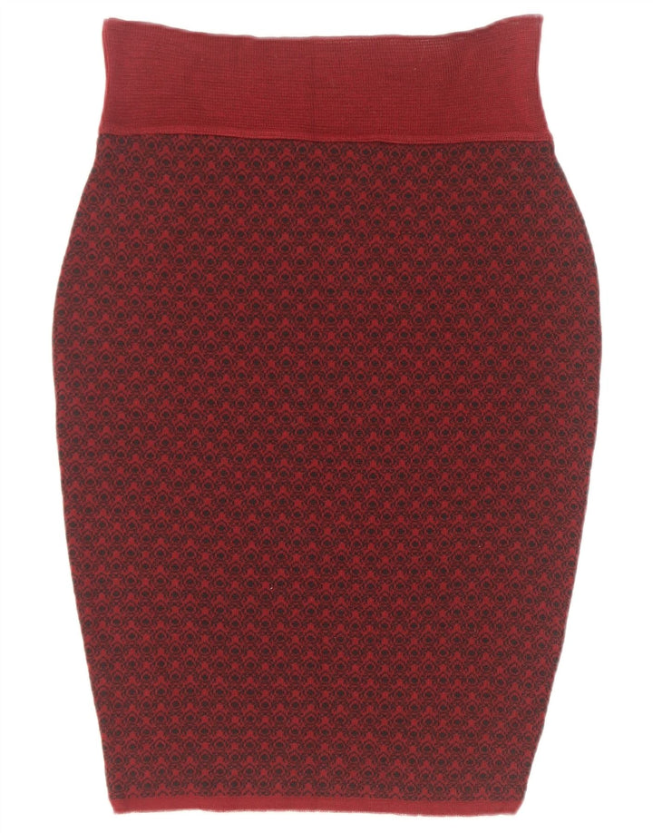 Sevres Falda lápiz con patrón abstracto para mujer IT 44 Medium W28 Lana burdeos