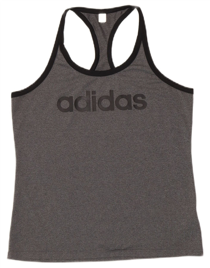 ADIDAS Mujer Climalite Graphic Vest Top UK 12/14 Poliéster gris medio