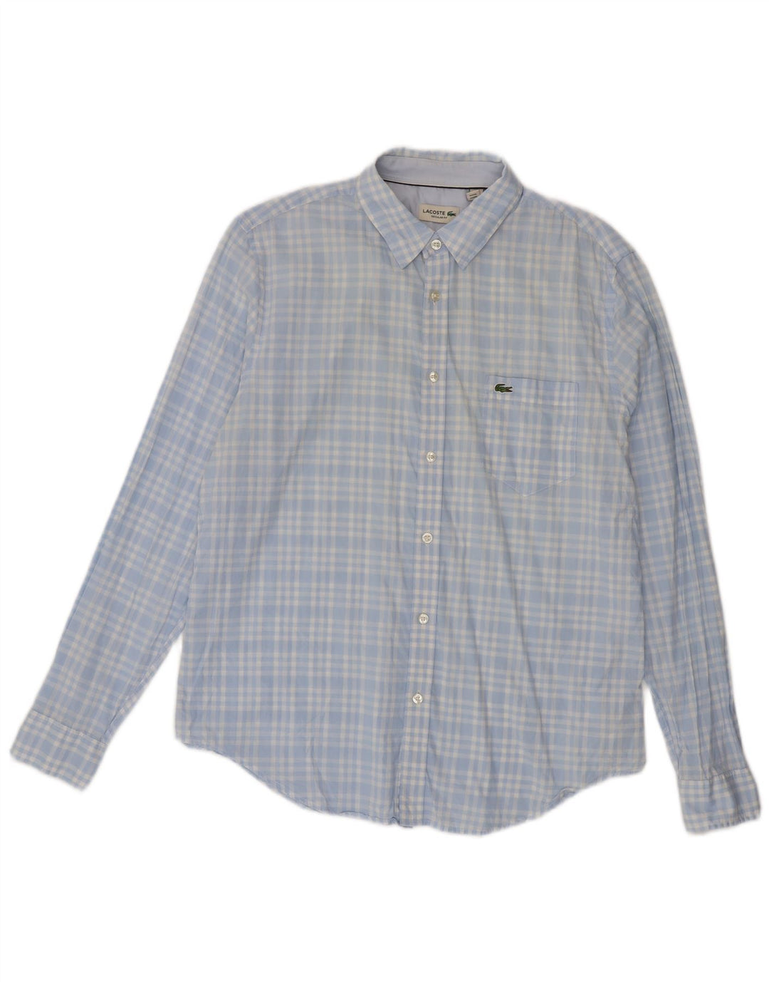 Camisa Lacoste Hombre Regular Fit Talla 42 Algodón A Cuadros Azul Grande
