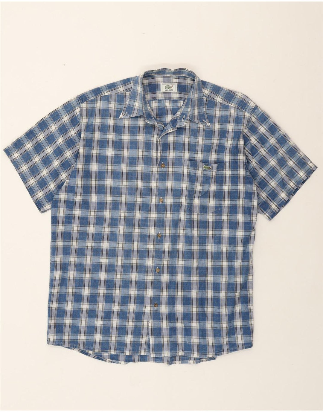 Camisa LACOSTE de manga corta para hombre talla 40 cuadros azules medianos
