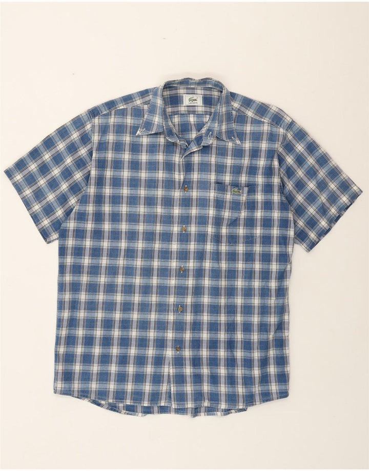 Camisa LACOSTE de manga corta para hombre talla 40 cuadros azules medianos