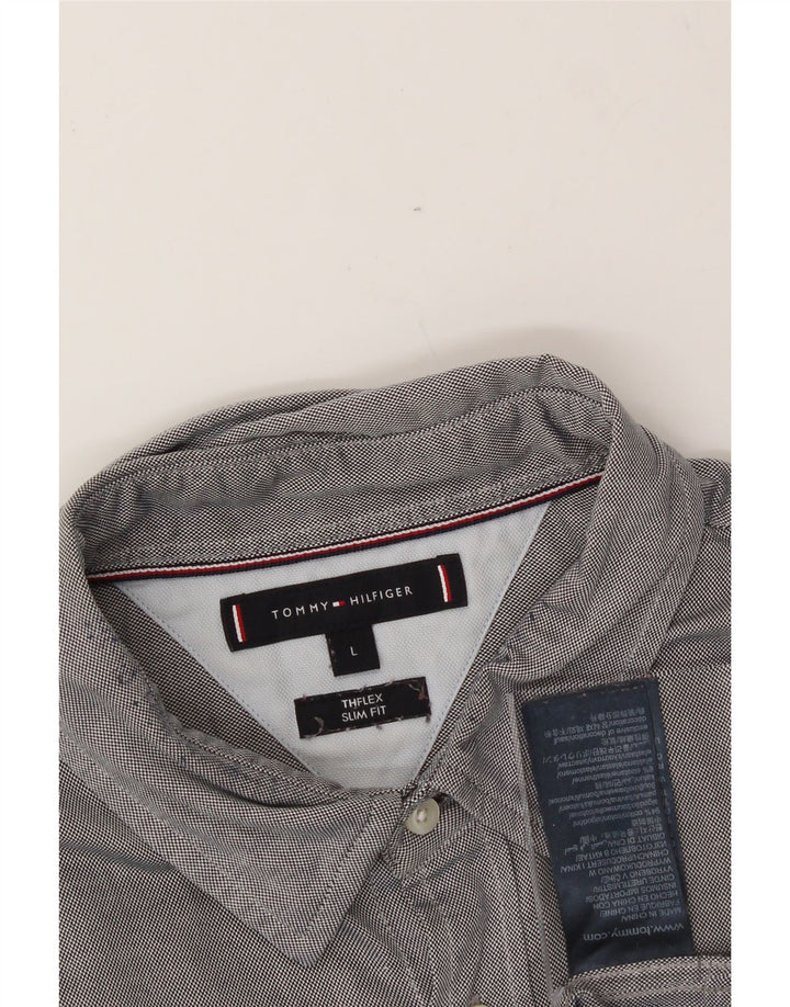 TOMMY HILFIGER Mens Flex Slim Fit Shirt Large Grey Cotton Vintage Tommy Hilfiger and Second-Hand Tommy Hilfiger from Messina Hembry 