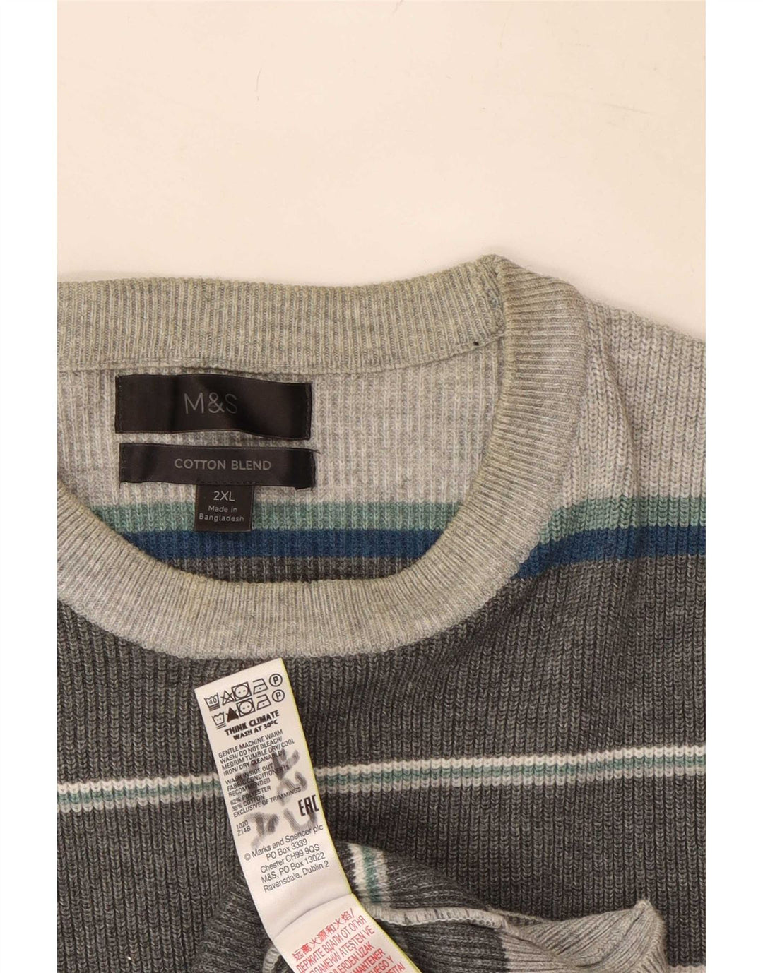 Marks & Spencer Suéter tipo jersey con cuello redondo para hombre 2XL Poliéster a rayas grises