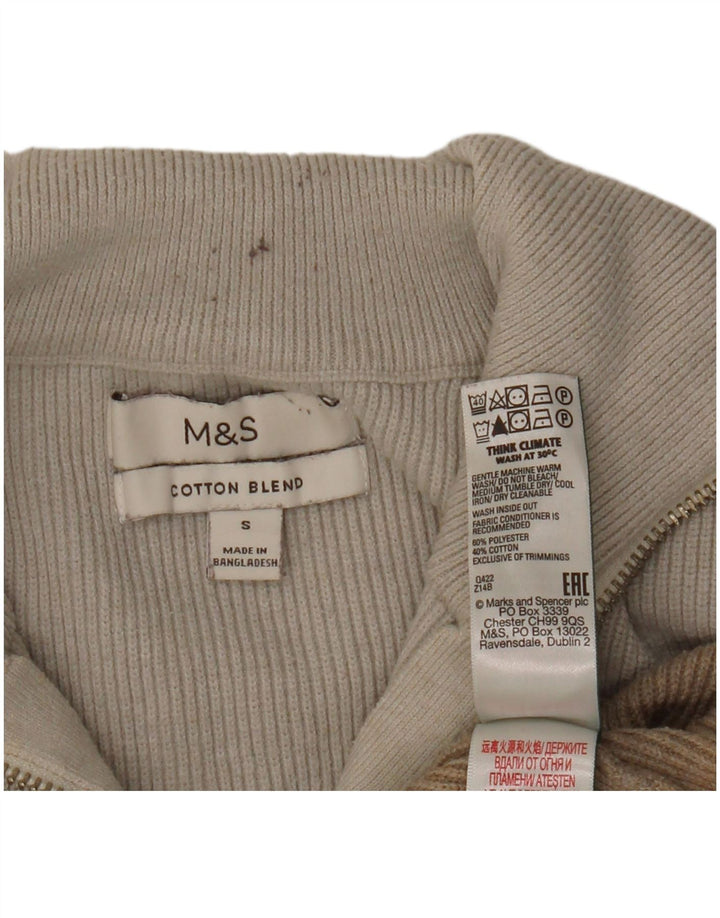 Marks & Spencer Suéter tipo jersey con cuello y cremallera para mujer UK 40 Small Grey Colourblock