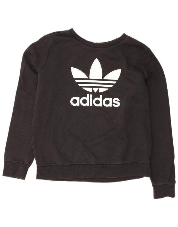 Adidas Sudadera de gran tamaño con gráfico para mujer UK 10 Small Black Cotton