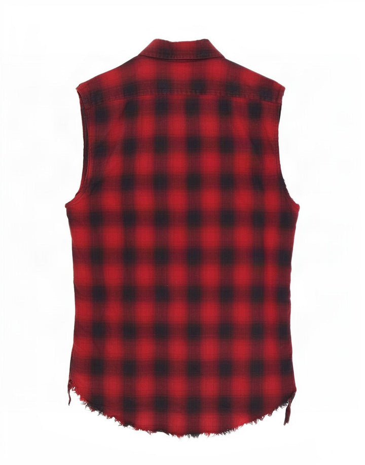 Zara Hombre Camisa De Franela Regular Fit Sin Mangas Cuadros Rojos Medianos
