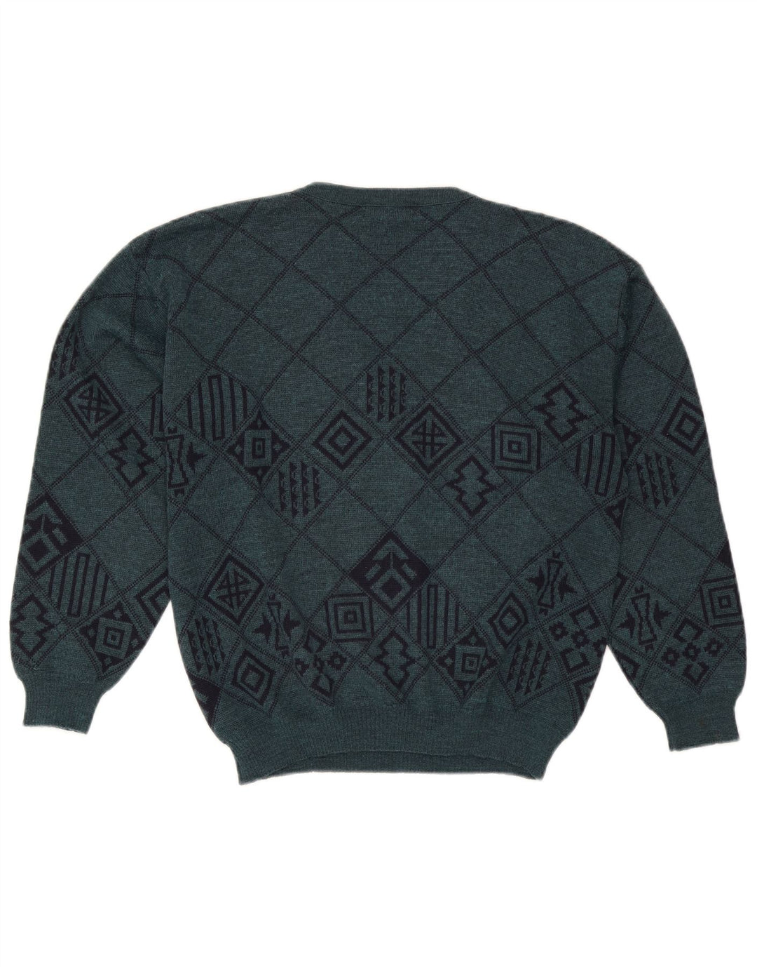 Lewinger Hombre Jersey Con Cuello En V De Lana Geométrica Verde Medio