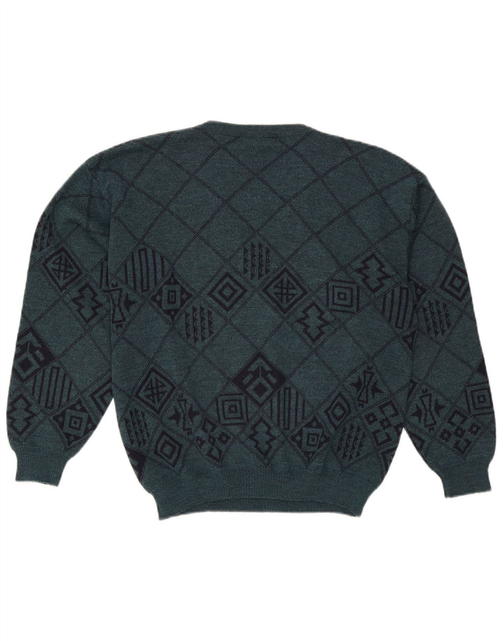 Lewinger Hombre Jersey Con Cuello En V De Lana Geométrica Verde Medio