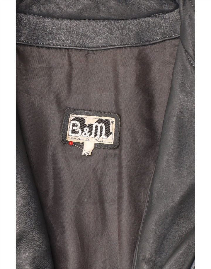 Chaqueta de cuero vintage para hombre IT 48 cuero gris medio