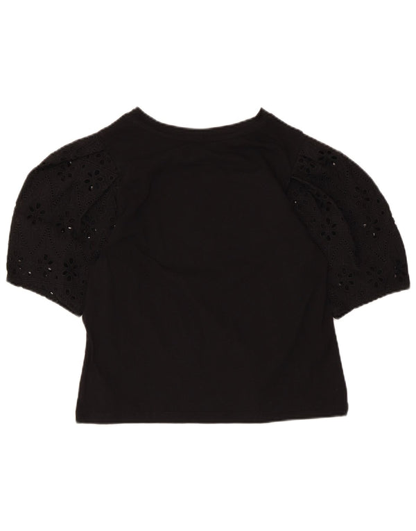 Zara Mujer Crop Blusa Top UK 10 Small Negro