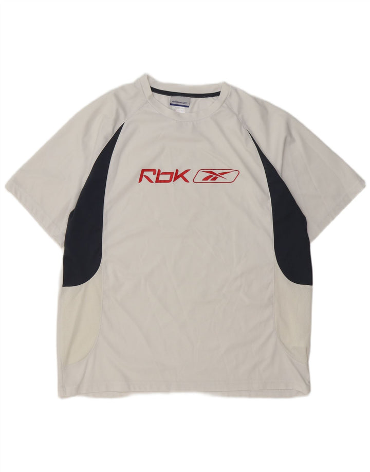 REEBOK Camiseta gráfica para hombre Top XL Blanco Colorblock