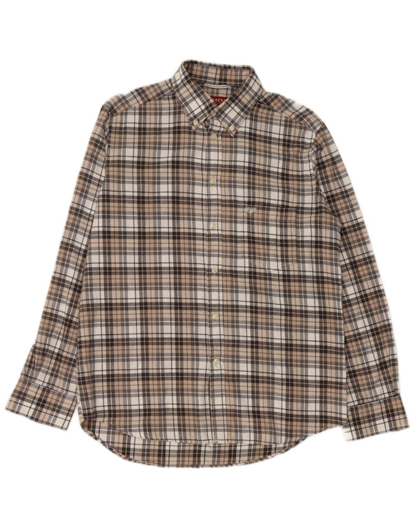 Camisa de franela de ajuste regular Carrera de algodón a cuadros multicolor mediano para hombre