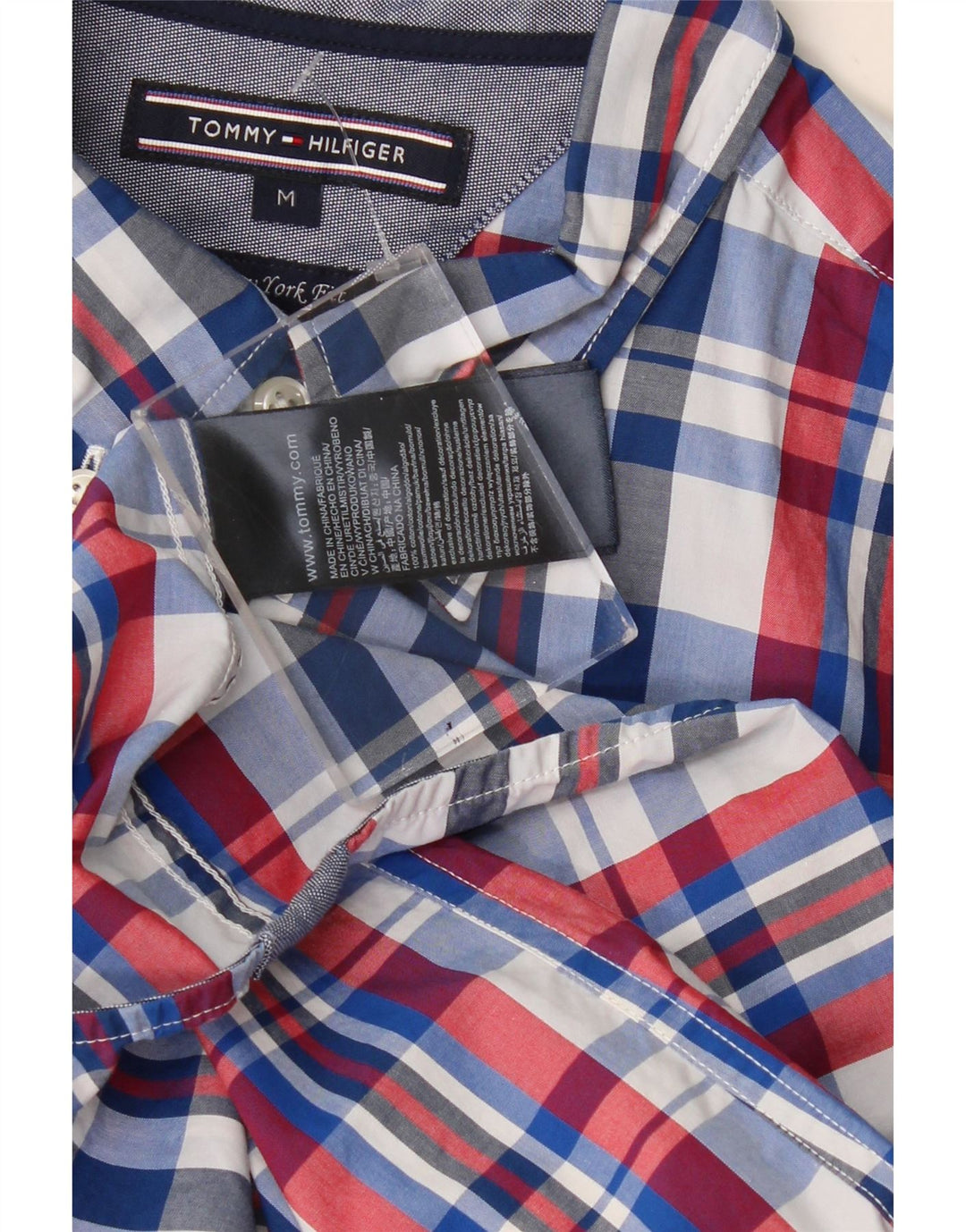 TOMMY HILFIGER Camisa de manga corta New York Fit para hombre Medium Blue Check