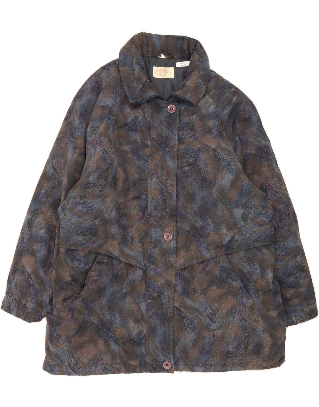 NEWPORT Womens Abstract Pattern Windbreaker Coat UK 22 3XL Navy Blue Vintage Newport and Second-Hand Newport from Messina Hembry 