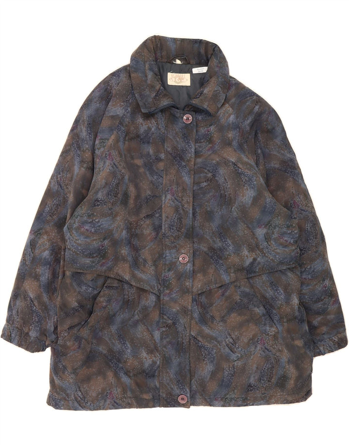 NEWPORT Womens Abstract Pattern Windbreaker Coat UK 22 3XL Navy Blue Vintage Newport and Second-Hand Newport from Messina Hembry 