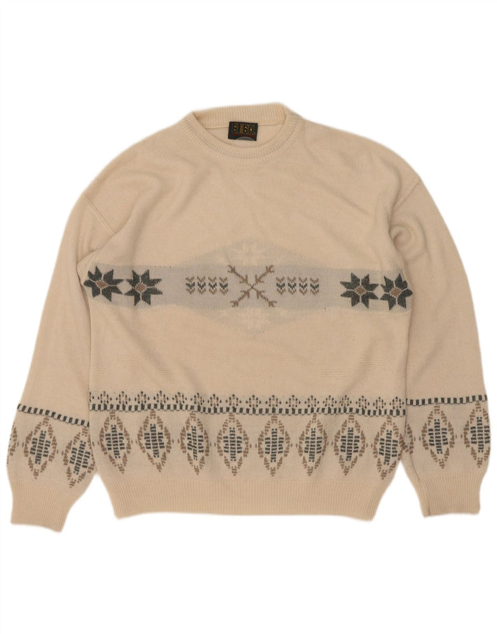 Bibo Jersey De Cuello Redondo Para Hombre Suéter Grande Blanco Fair Isle