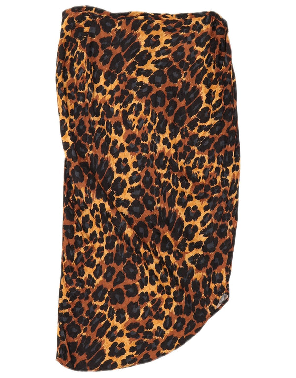 Zara Mujer Falda Asimétrica Mediana W28 Marrón Animal Print Viscosa