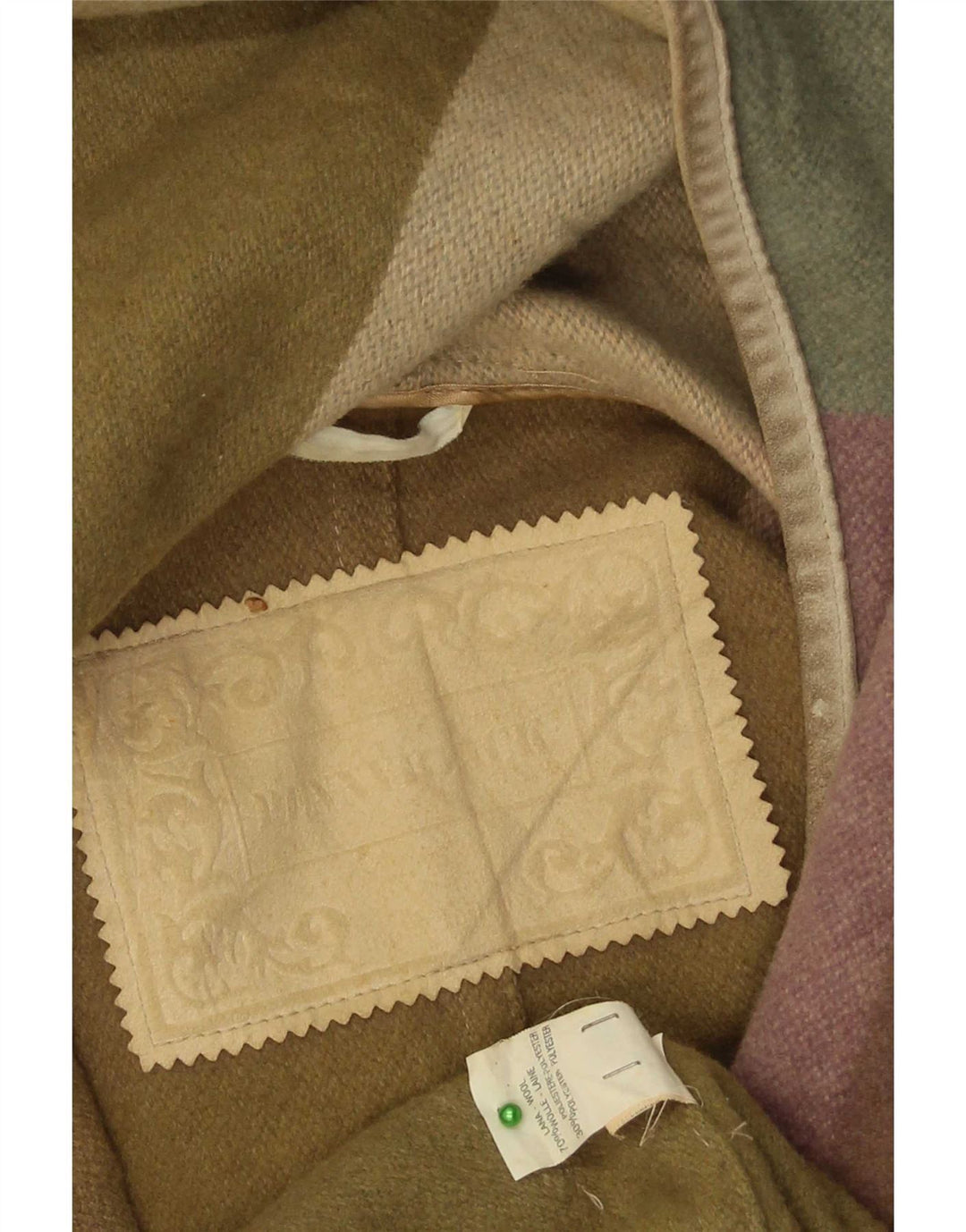 Vintage mujer con capucha abrigo de lona de gran tamaño IT 42 lana de cuadros caqui medio