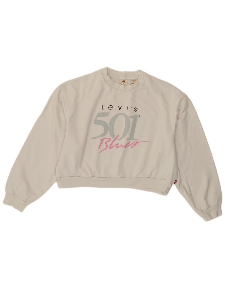 Levi's Sudadera extragrande con gráfico corto para mujer, talla 10, color blanco