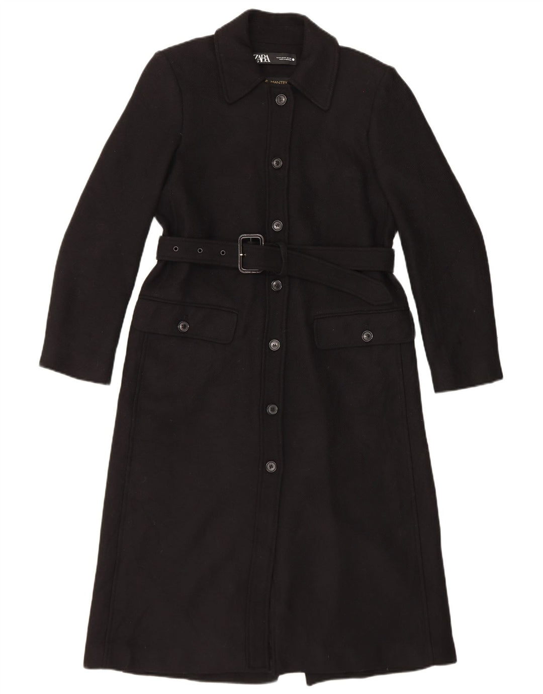 Zara Mujer Abrigo UK 44 Mediano Lana Negra