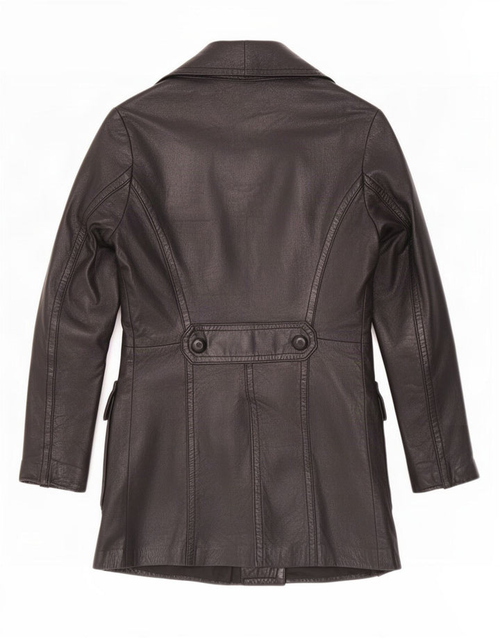 Vintage mujer doble pecho chaqueta de cuero Reino Unido 8 pequeño negro