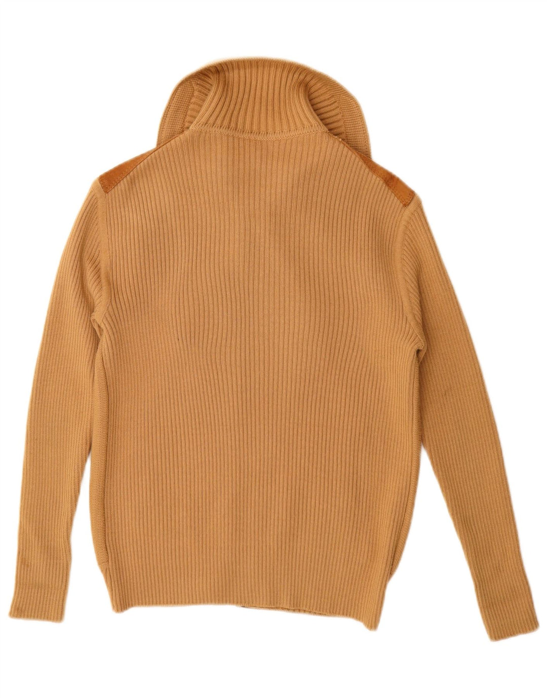 VINTAGE Suéter cárdigan de ante para mujer Reino Unido 12 Bloque de color beige medio