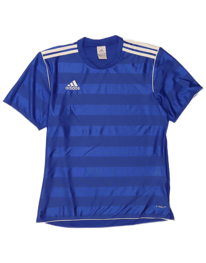 Adidas Hombre Climalite Camiseta Top Poliéster Rayas Azul Medio