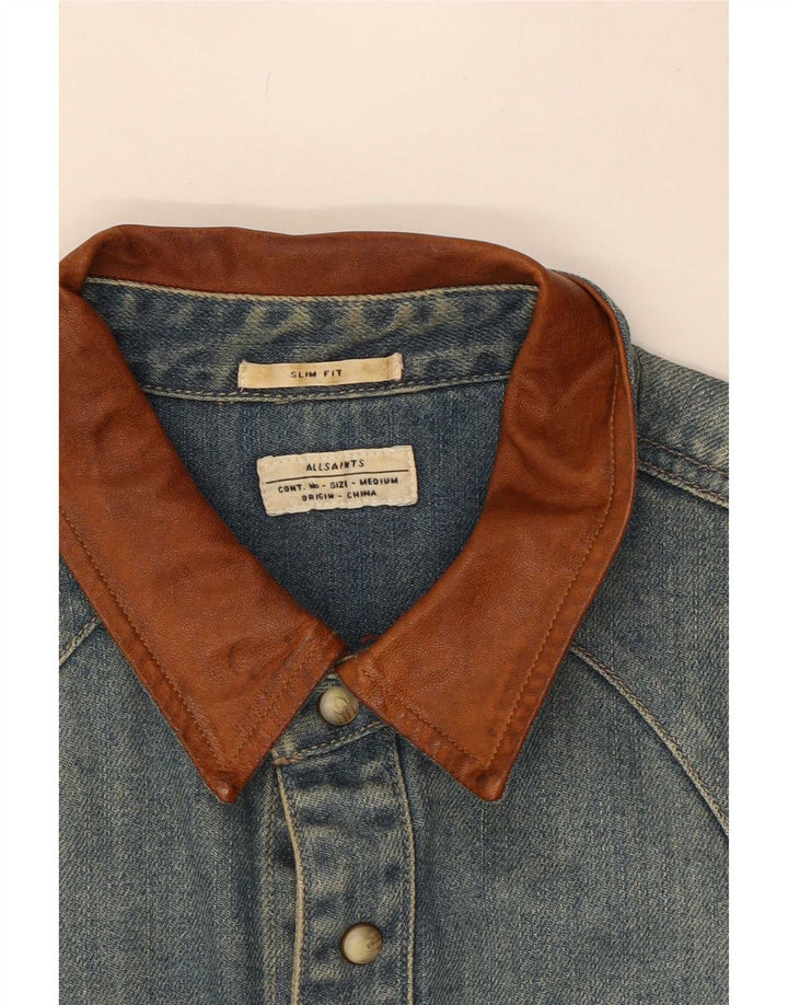 All Saints Hombre Camisa Vaquera Slim Fit Algodón Azul Medio
