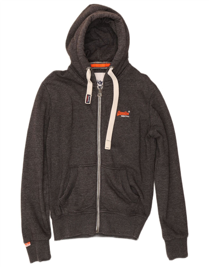 Superdry Sudadera con capucha y cremallera para hombre, talla pequeña, algodón gris