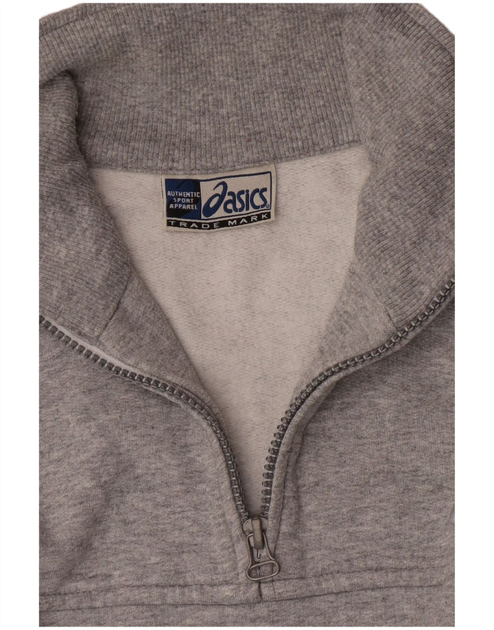 Asics Hombre Zip Neck Sudadera Jumper Grande Gris Algodón