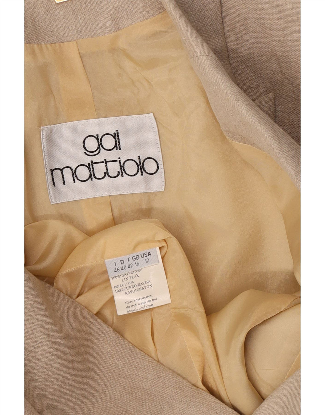 Gai Mattiolo Chaqueta Blazer de 1 Botón para Mujer UK 46 Grande Lino Beige