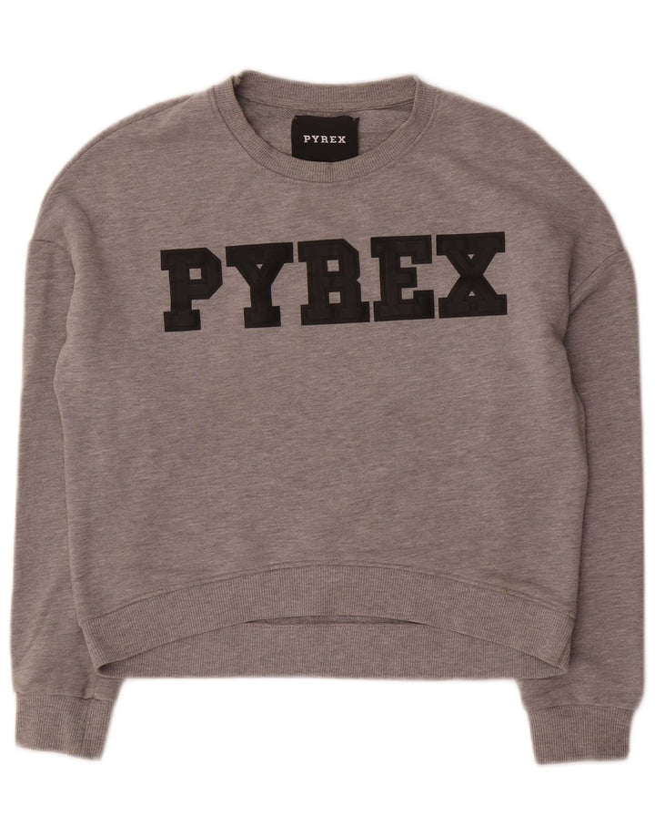 Pyrex Mujer Oversize Crop Graphic Sudadera Jumper UK 10 Small Gris