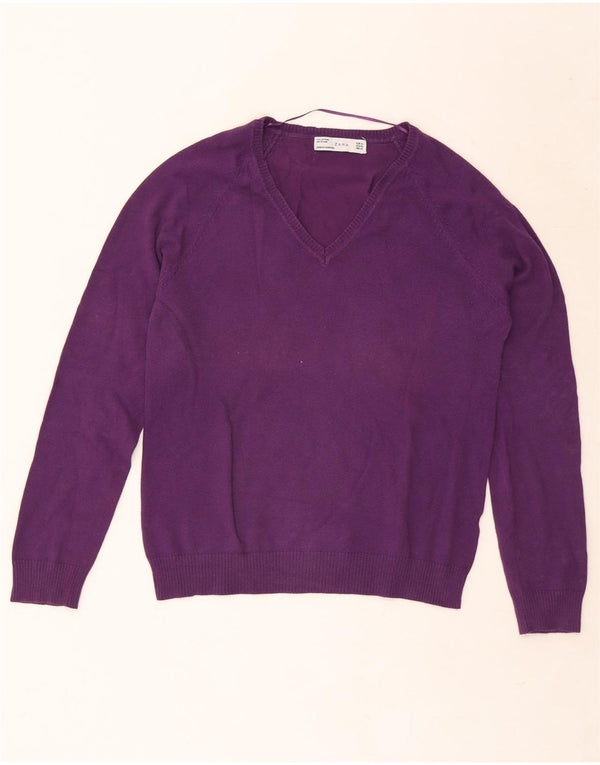 Zara Mujer Jersey con Cuello en V Jersey UK 40 XL Algodón Púrpura
